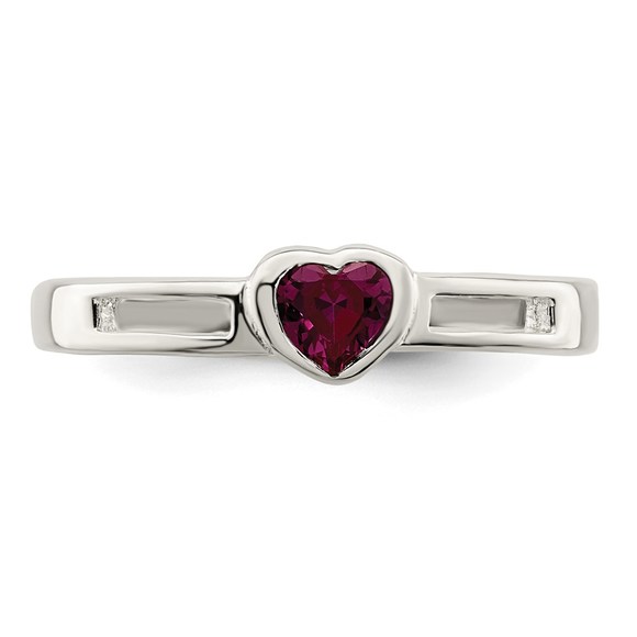 925 Sterling Silver Red CZ (Cubic Zirconia) Heart Ring - Picture 5 of 6